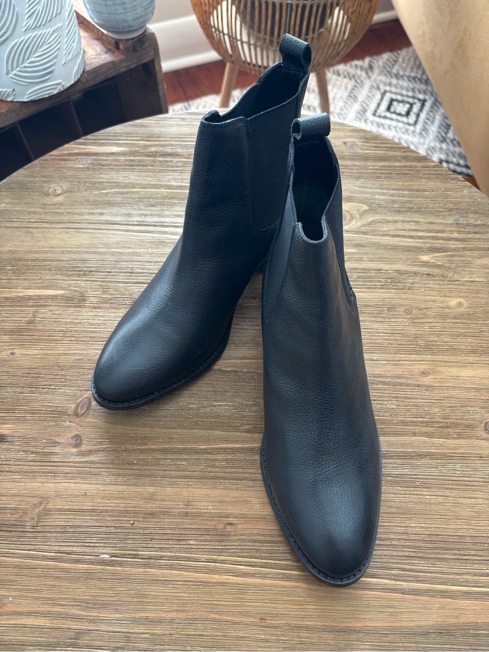 Women's Black Slip-On Ankle Booties - Minimal Leather Design